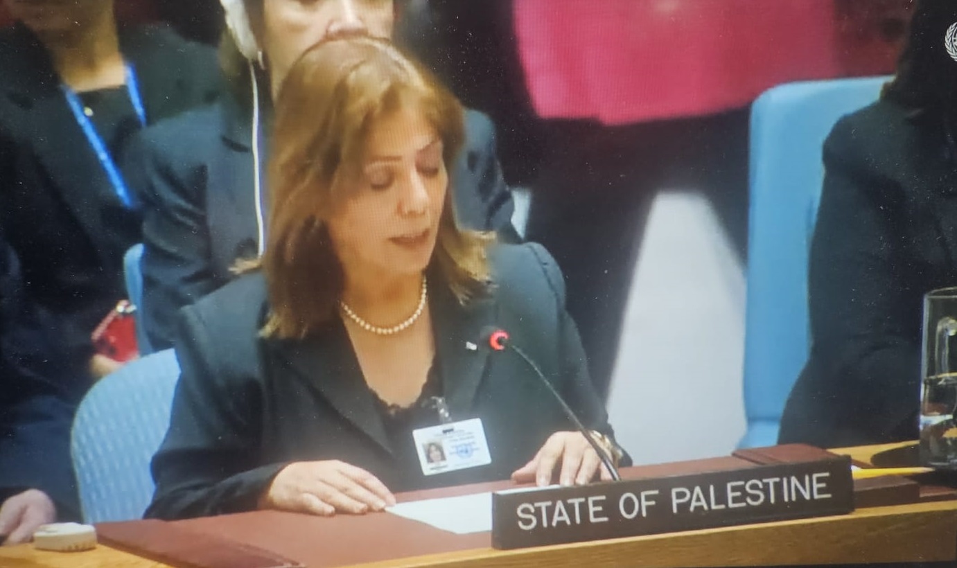 وزيرة شؤون المرأة منى الخليلي تلقي كلمة دولة فلسطين  في جلسة مجلس الأمن "جهود المرأة من أجل السلام في عالم متغير" والمخصصة للاحتفاء بذكرى صدور قرار مجلس الأمن 1325 حول المرأة والسلام والأمن